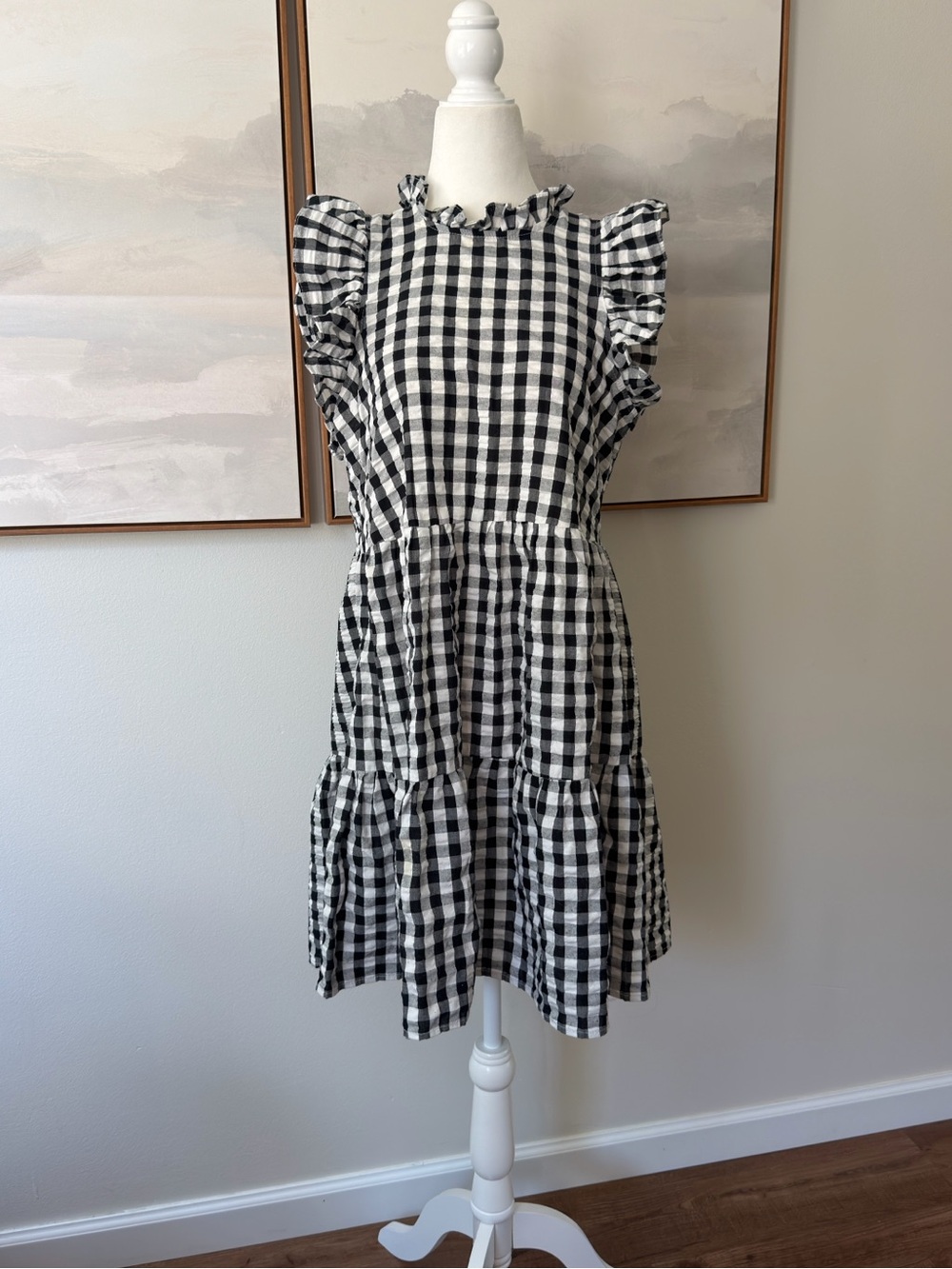 Mud Pie Black & White Gingham Ruffle Tiered Mini Dress